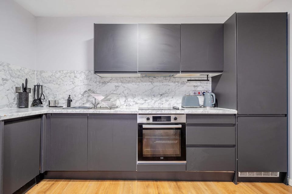 Kitchen or kitchenette, stove