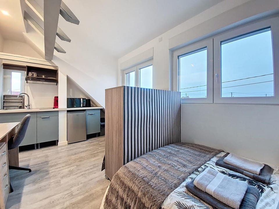 Bed, Kitchen or kitchenette, Photo of the whole room, Dining area, Bedroom