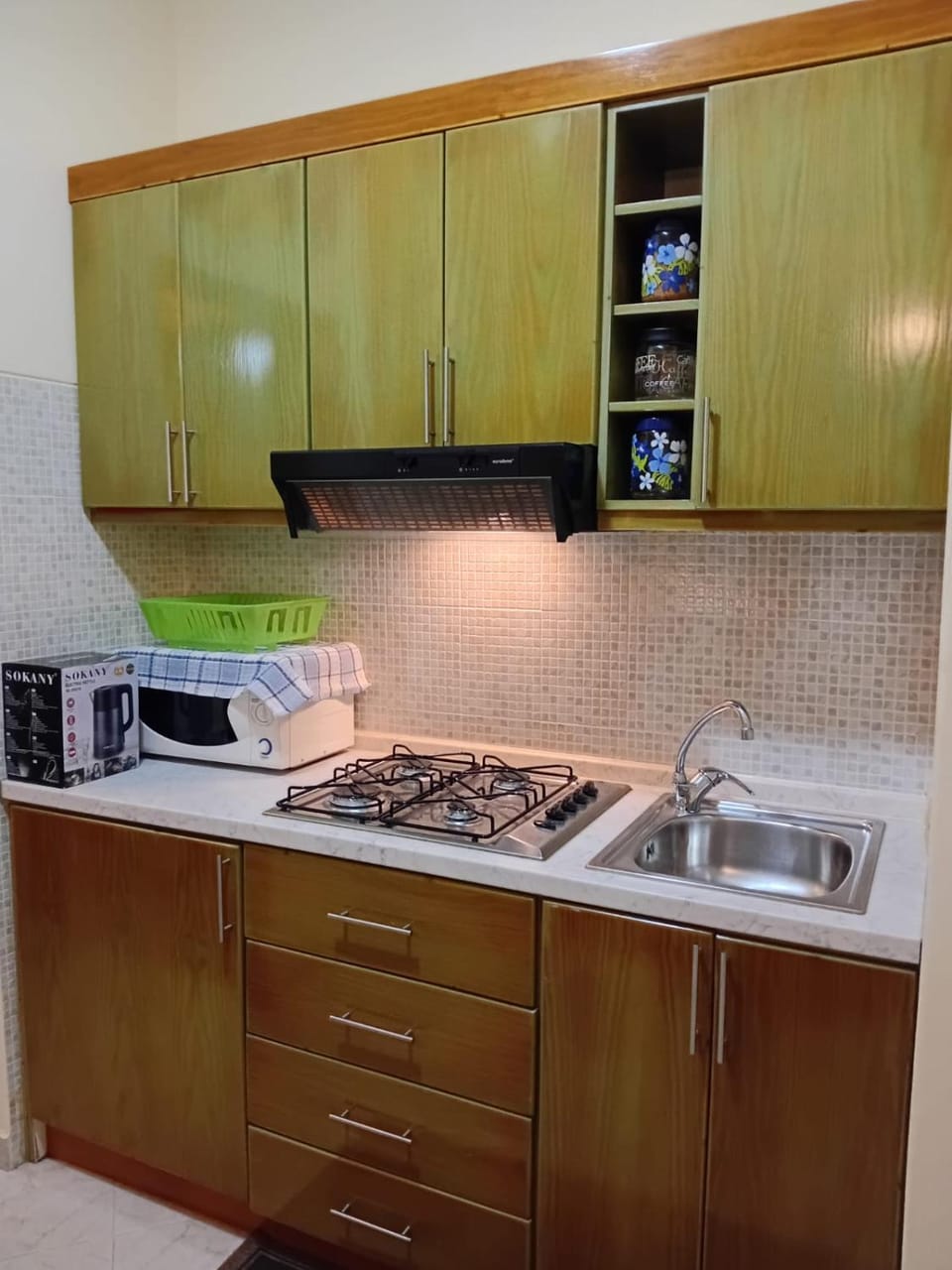 Kitchen or kitchenette, stove