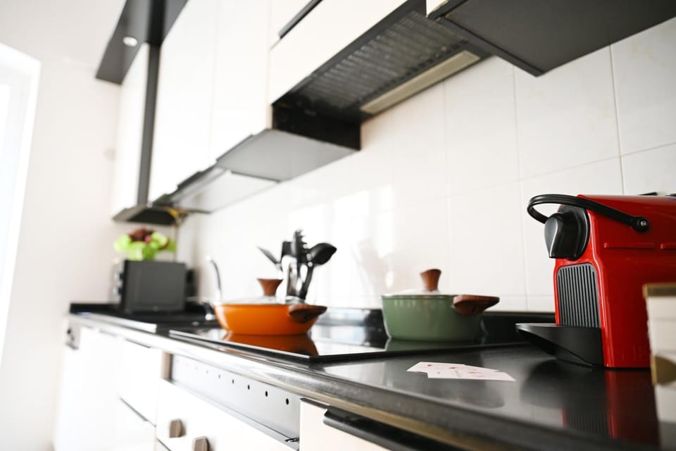 Kitchen or kitchenette, stove