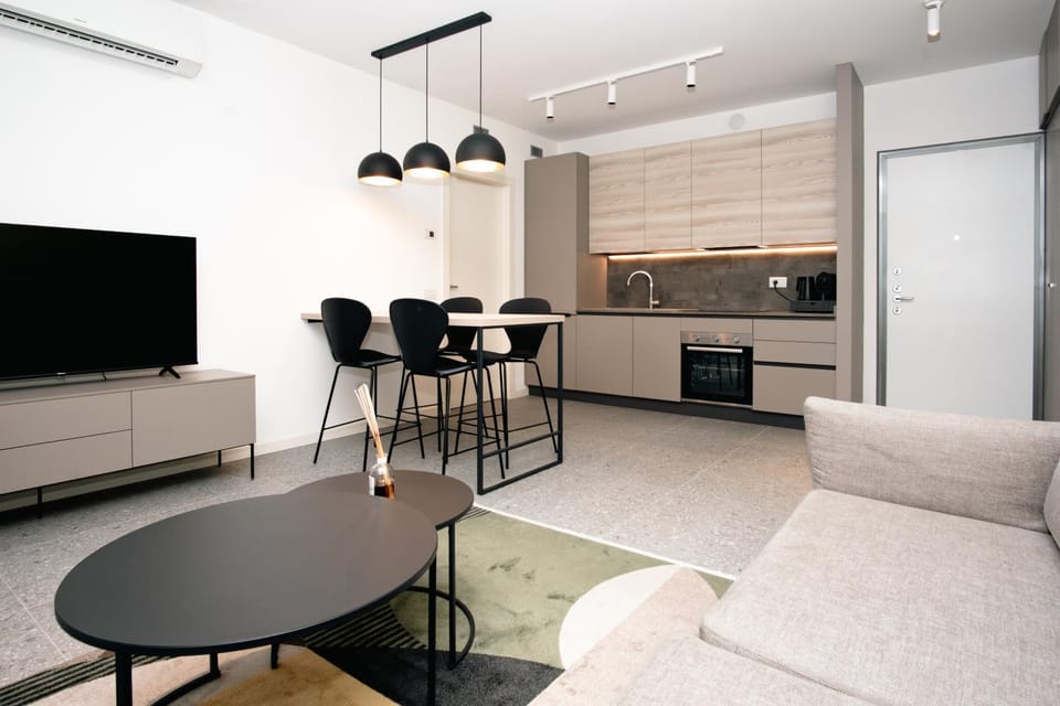 Kitchen or kitchenette, Living room, Seating area, Dining area, Evening entertainment, oven, stove