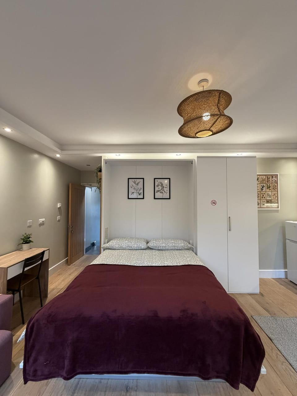 Bed, wardrobe