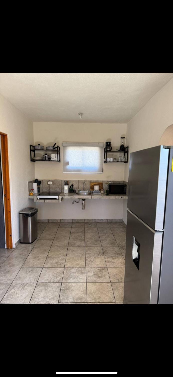 Kitchen or kitchenette, stove