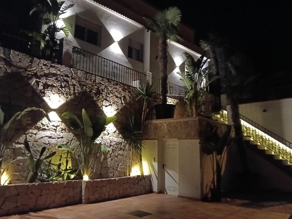 Property building, Night, Garden, View (from property/room), Garden view