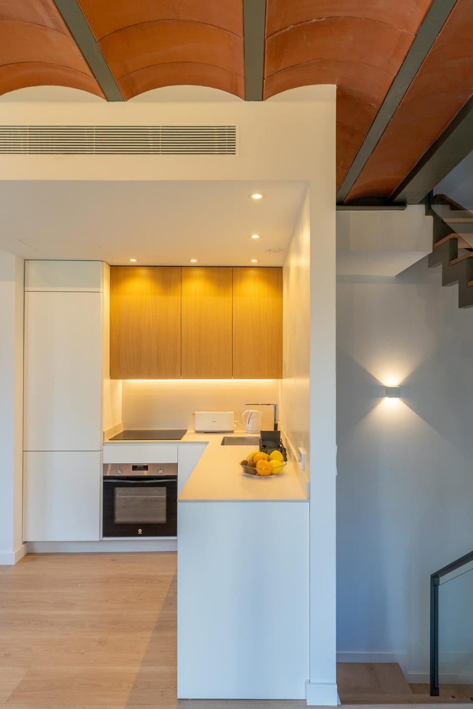 Kitchen or kitchenette, stove