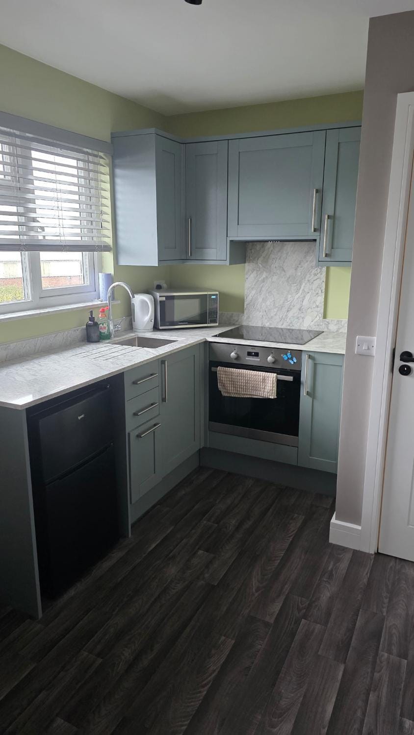 Kitchen or kitchenette, stove