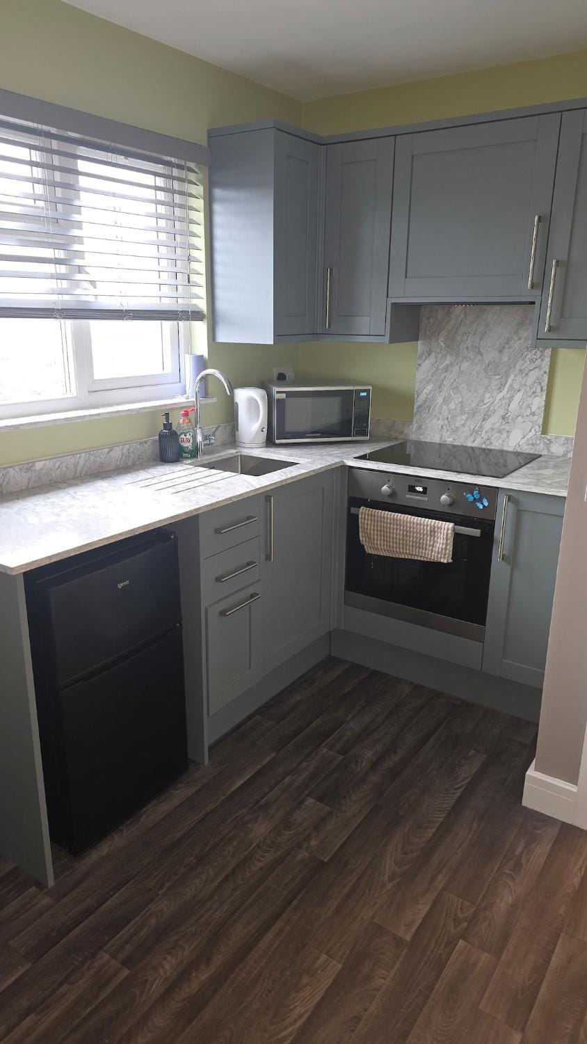 Kitchen or kitchenette, oven, stove, toaster