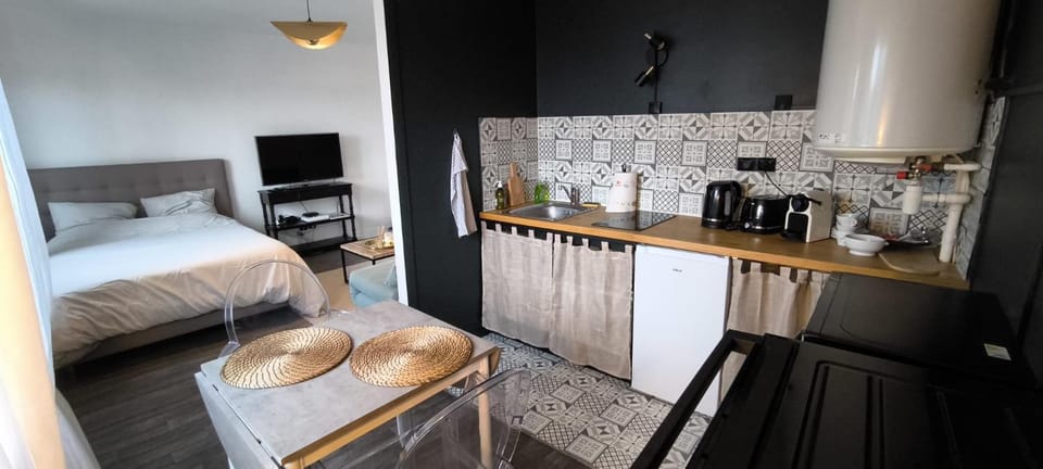 Living room, Photo of the whole room, Seating area, Dining area, Bedroom, stove, toaster