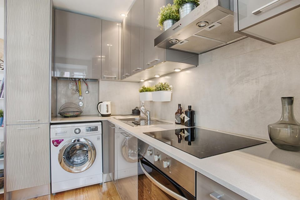 Kitchen or kitchenette, stove