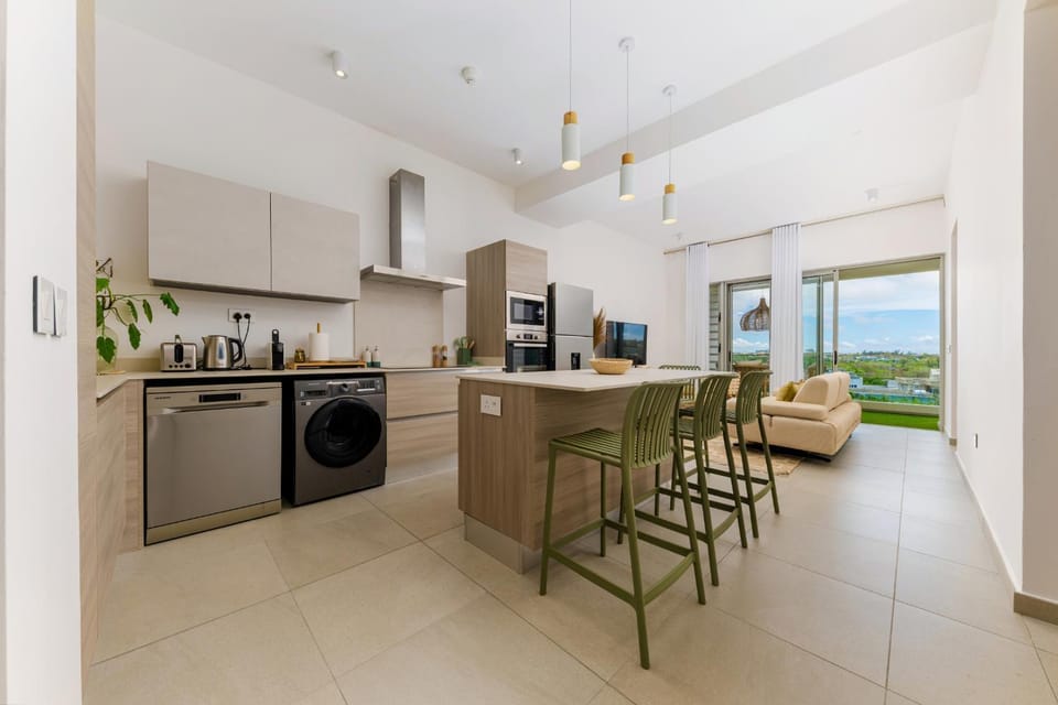 View (from property/room), Kitchen or kitchenette, Living room, Seating area, Dining area, dishwasher, oven, stove, toaster, washing machine, dryer