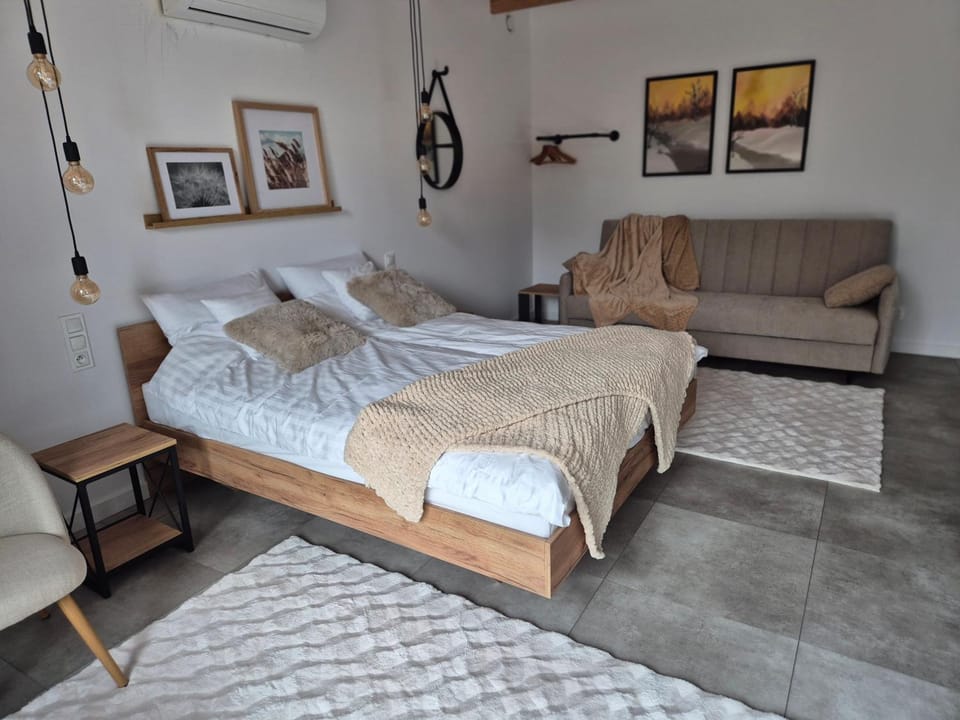 Bed, Seating area, Bedroom