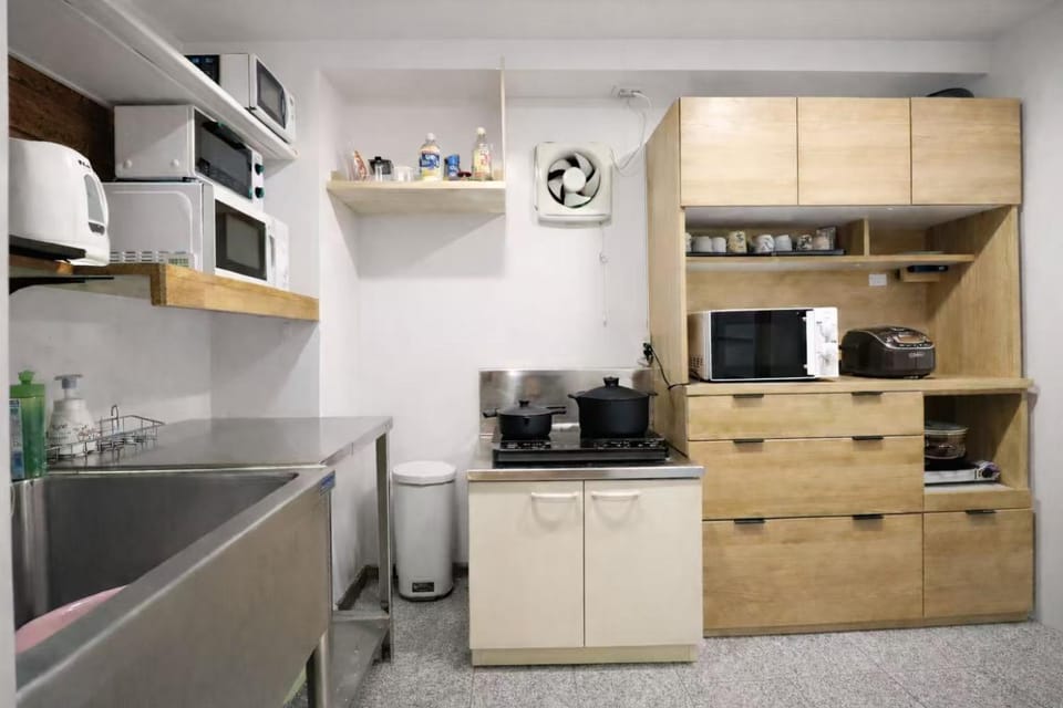 Kitchen or kitchenette, stove