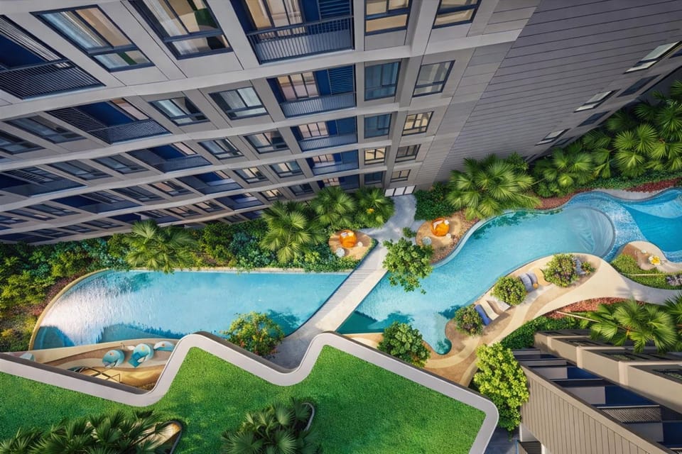 Property building, Bird's eye view, Garden, Garden view, Pool view, sunbed