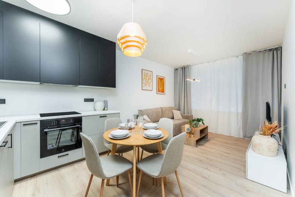 Kitchen or kitchenette, Living room, Dining area, oven, stove