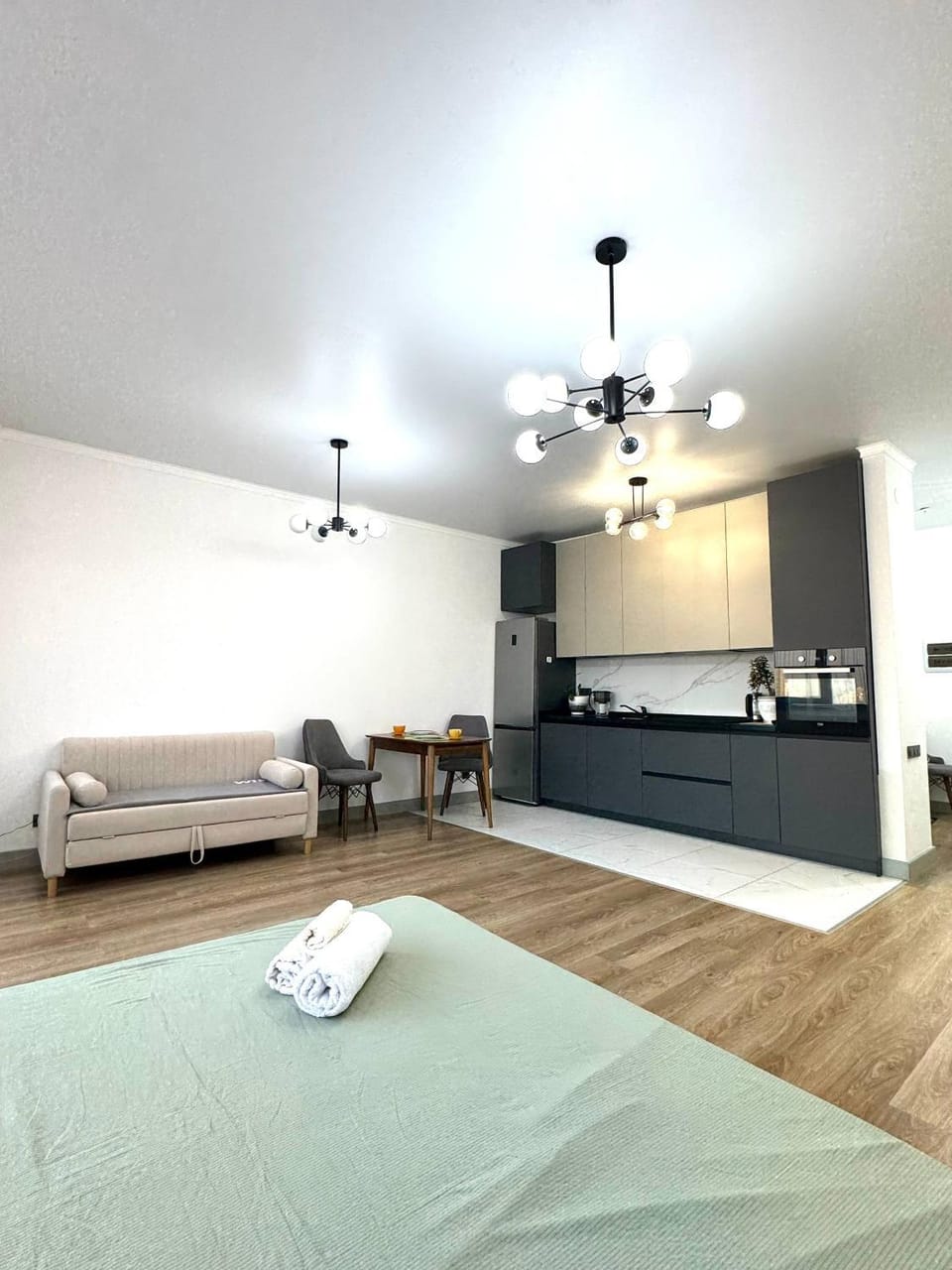 Bed, Kitchen or kitchenette, Living room, Photo of the whole room, Seating area, Dining area, Bedroom, minibar, stove
