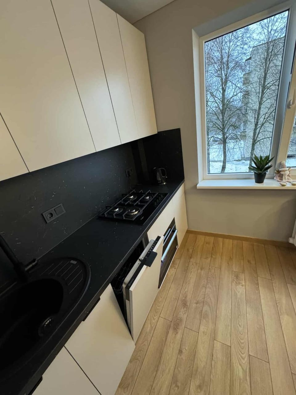 Kitchen or kitchenette, stove