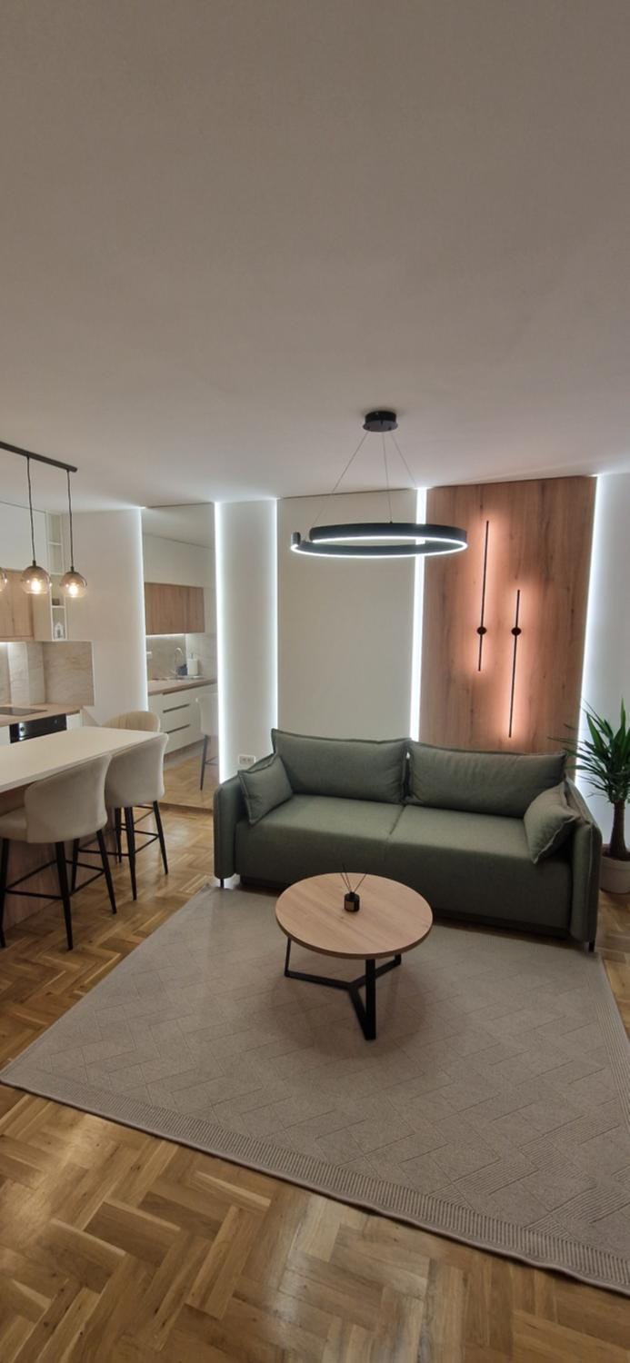 Kitchen or kitchenette, Living room, Seating area, Dining area