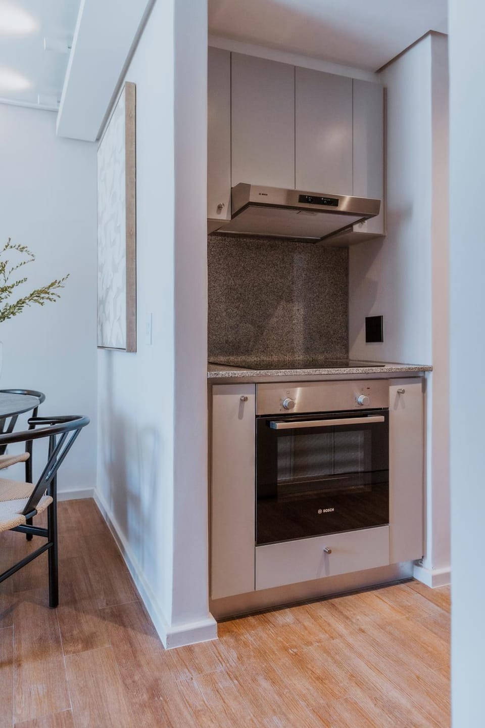 Kitchen or kitchenette, stove