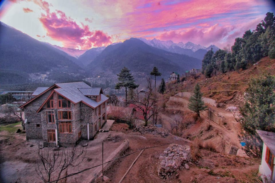 Nearby landmark, Natural landscape, Mountain view, Sunset