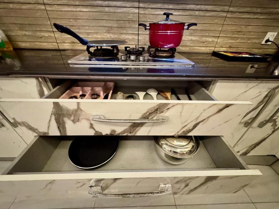 Kitchen or kitchenette, stove