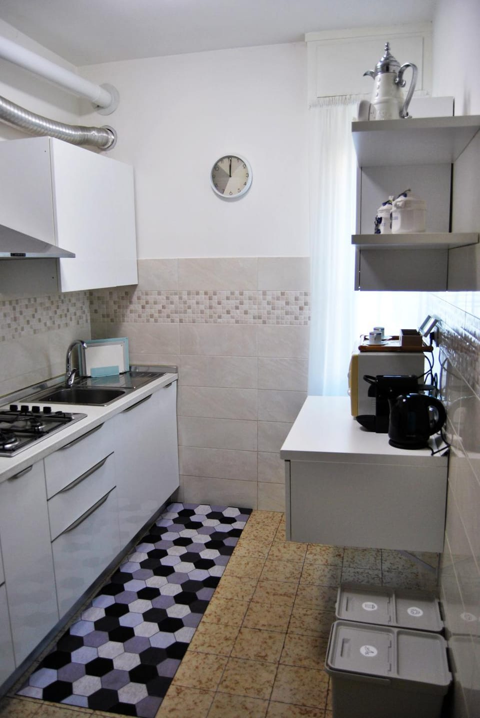 Kitchen or kitchenette, stove