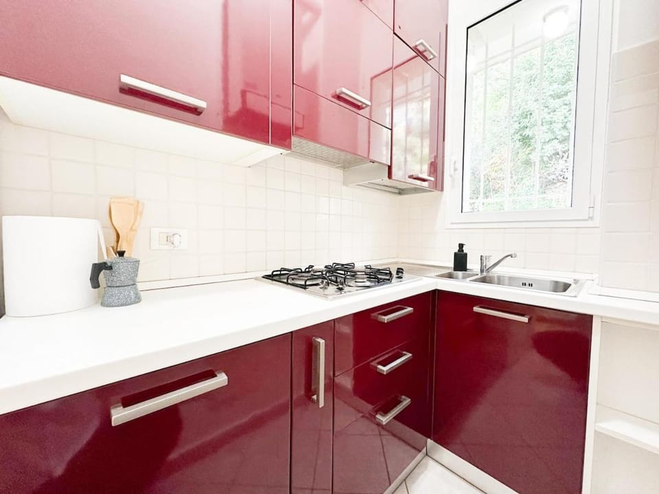 Kitchen or kitchenette, stove