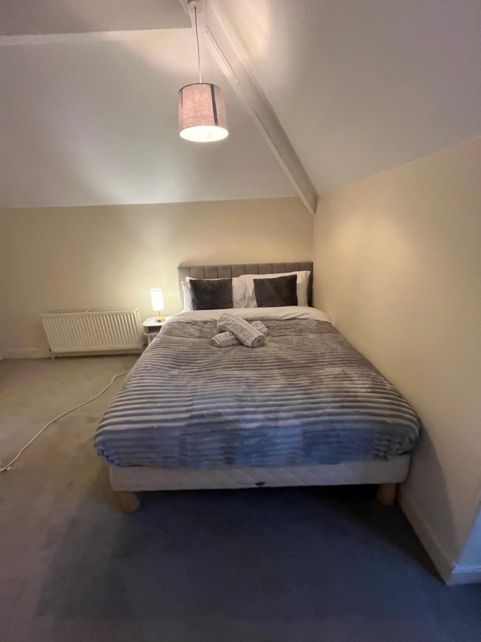 Bed, Bedroom, hair dryier, towels