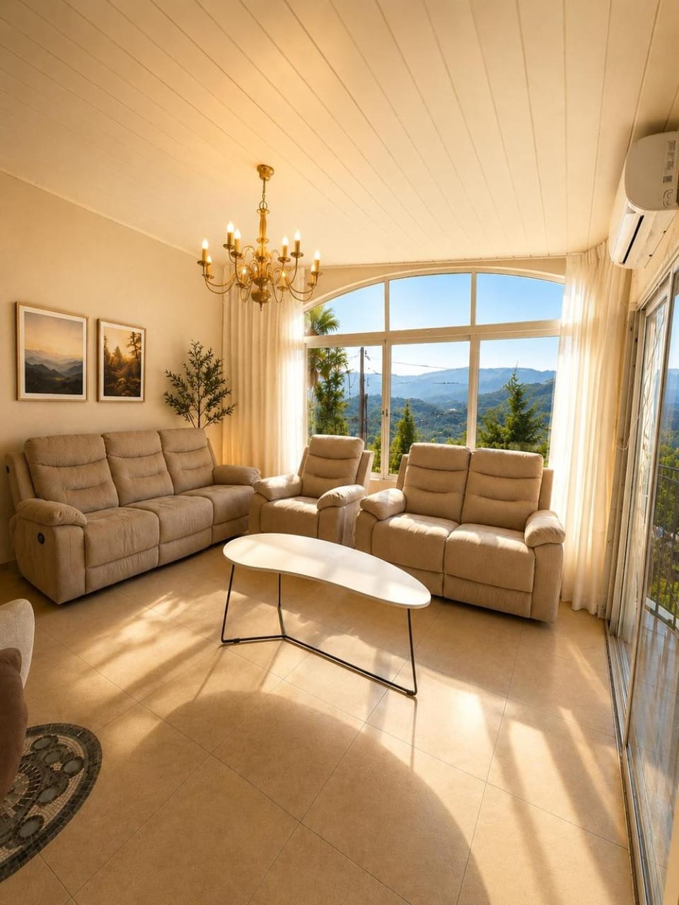 Living room, Seating area, Mountain view
