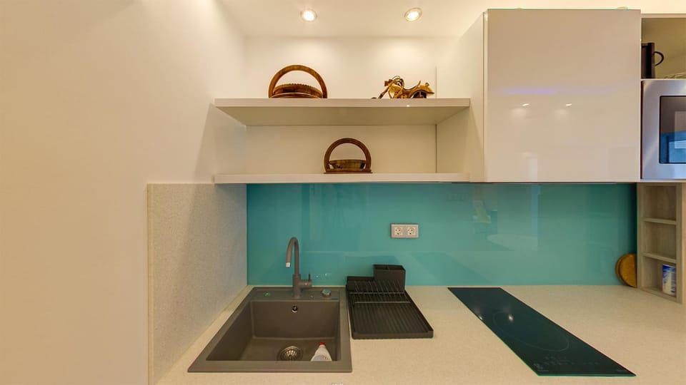 Kitchen or kitchenette, stove