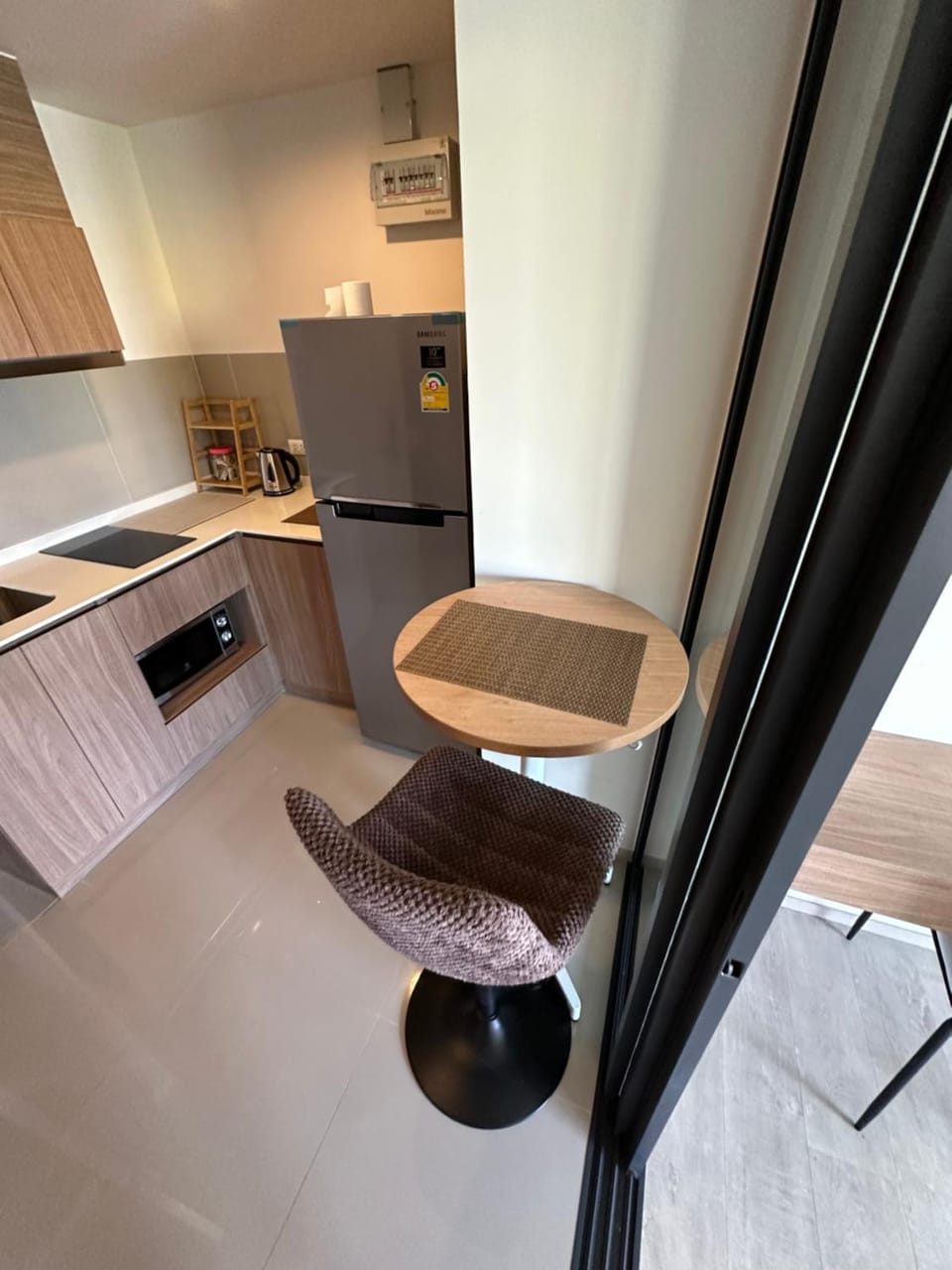 Kitchen or kitchenette, stove
