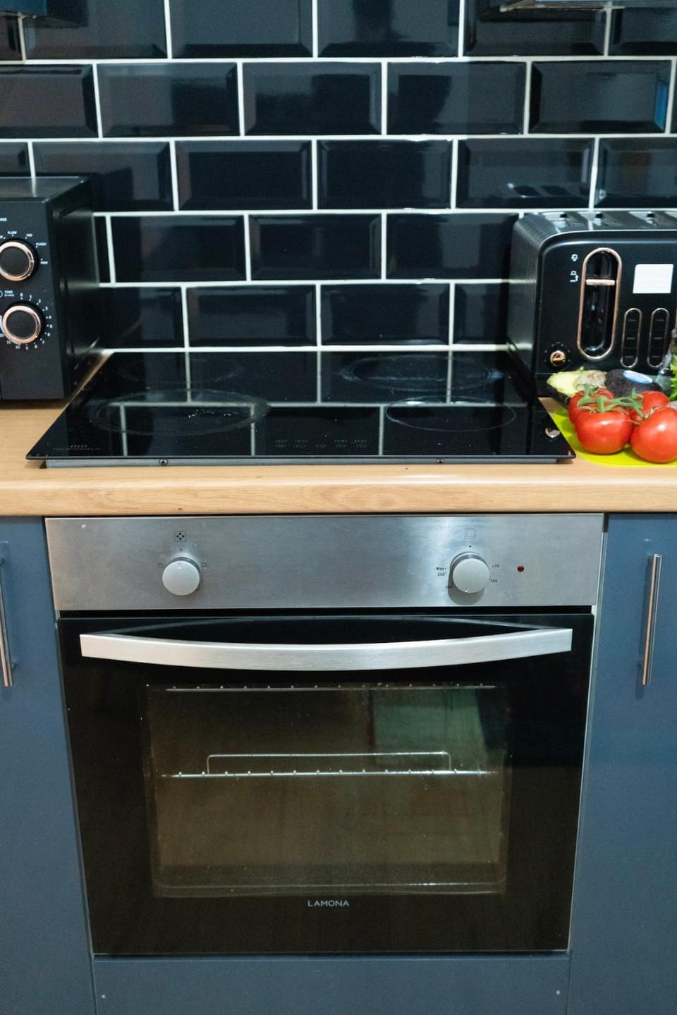 Kitchen or kitchenette, stove