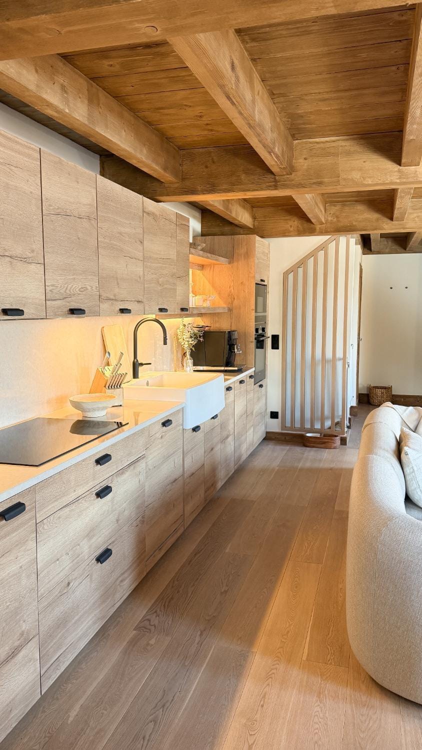 Kitchen or kitchenette, stove