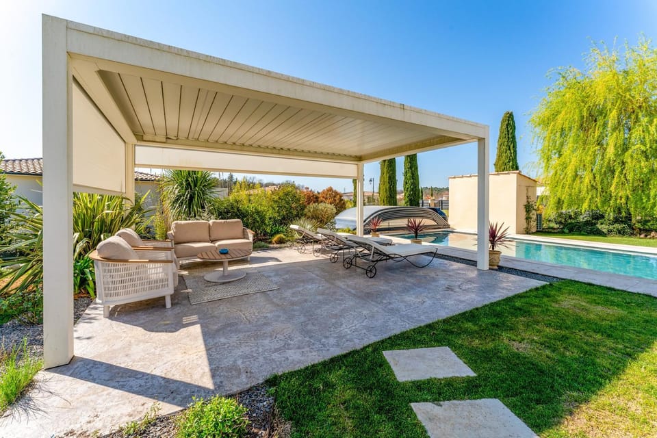 Property building, Living room, Swimming pool