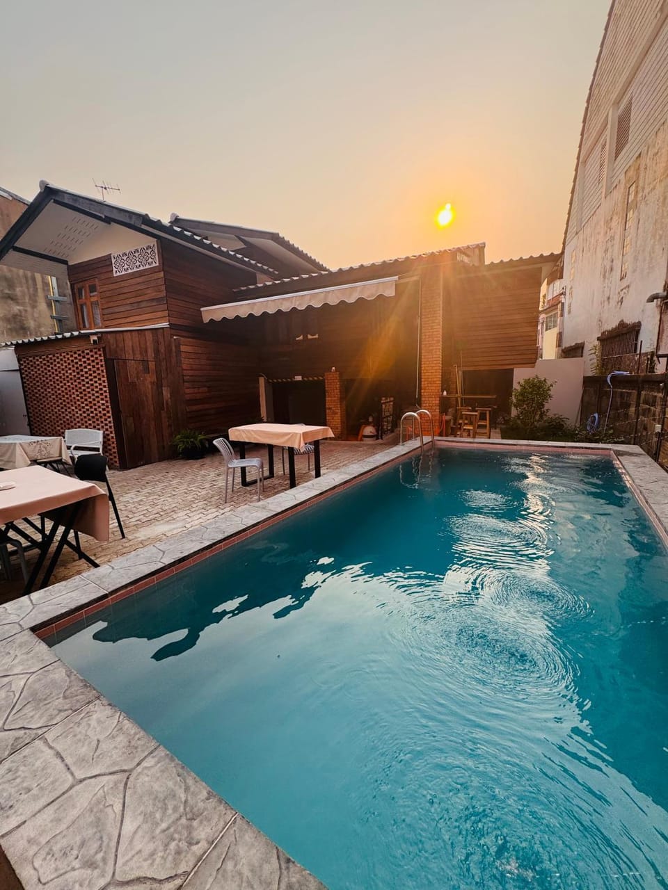 Natural landscape, Pool view, Swimming pool, Sunrise