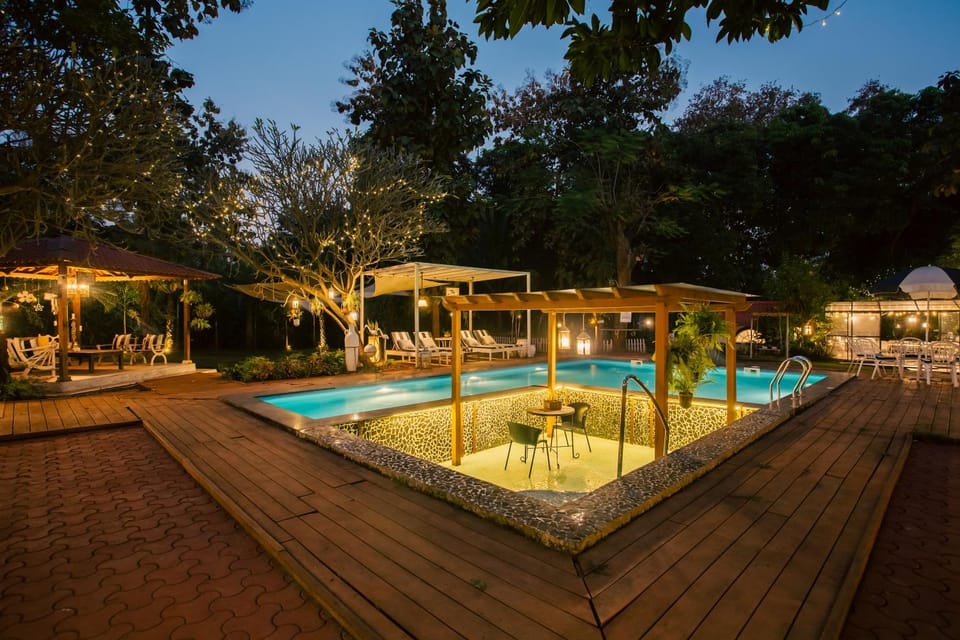 Night, Natural landscape, Pool view, Swimming pool, sunbed