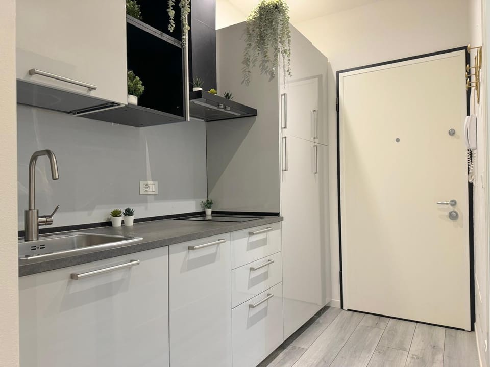 Kitchen or kitchenette, stove