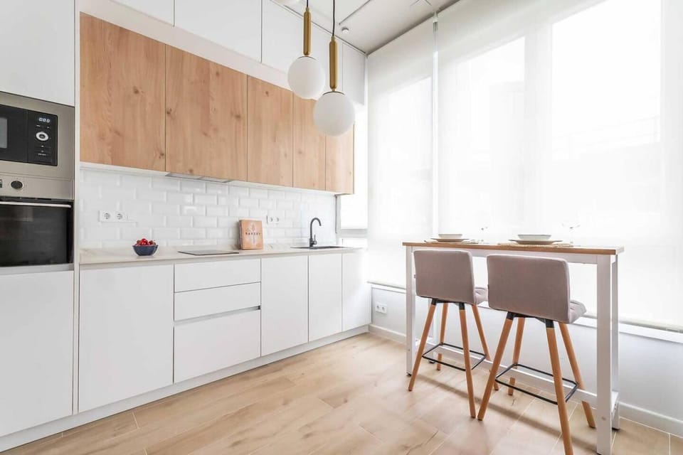 Kitchen or kitchenette, stove