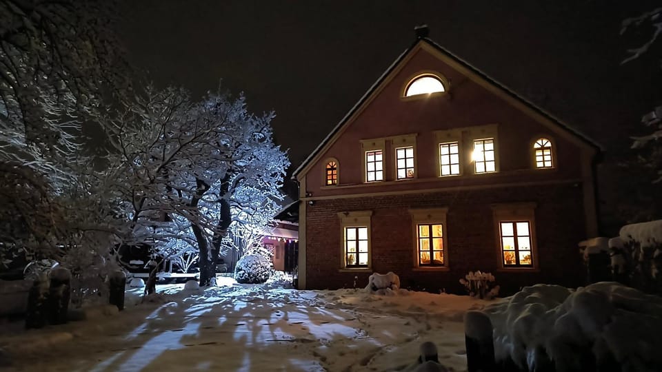 Property building, Night, Winter