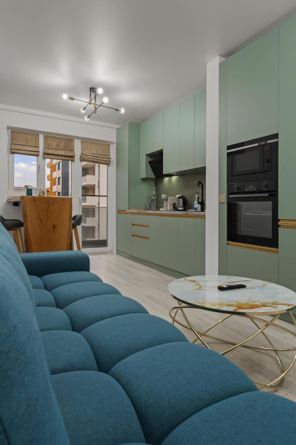 Kitchen or kitchenette, Living room, Dining area, stove