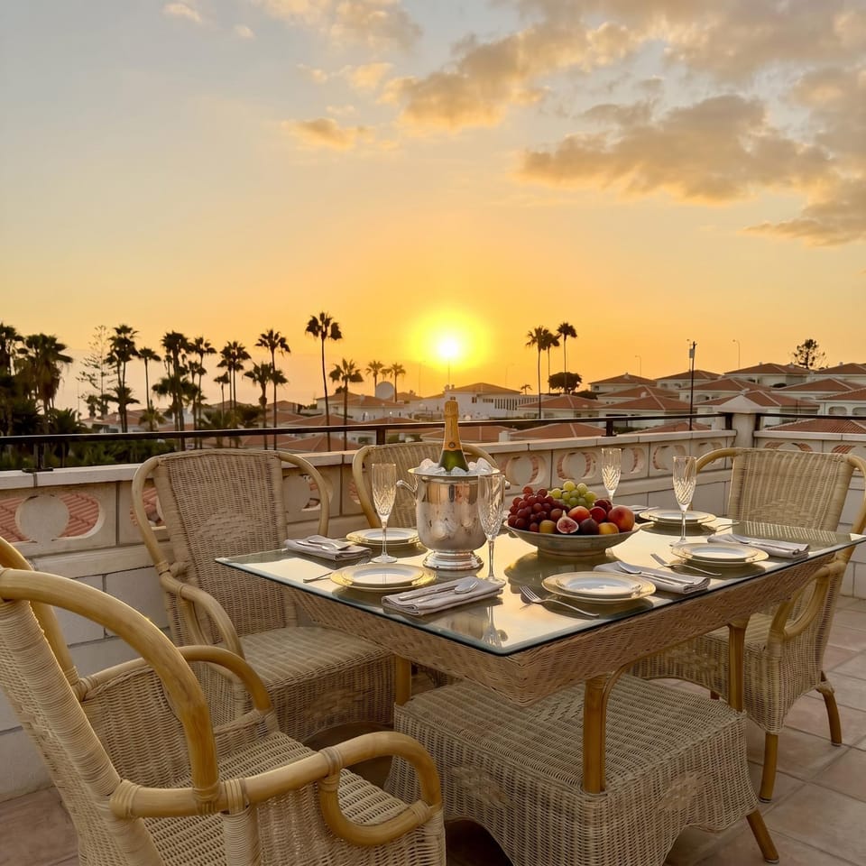Day, Natural landscape, View (from property/room), Balcony/Terrace, Dining area, Sea view, Sunrise, Sunset