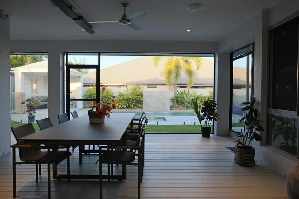 Patio, Dining area, Pool view