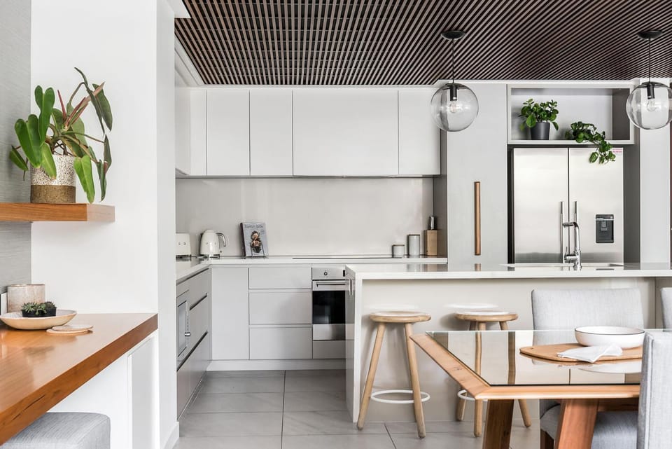 Kitchen or kitchenette, stove