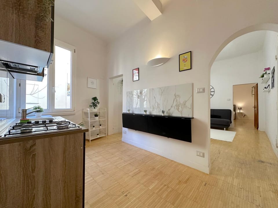 Kitchen or kitchenette, stove