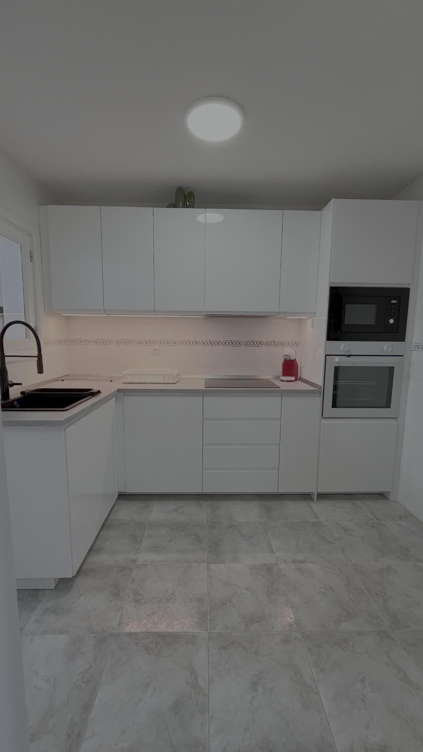 Kitchen or kitchenette, microwave, oven