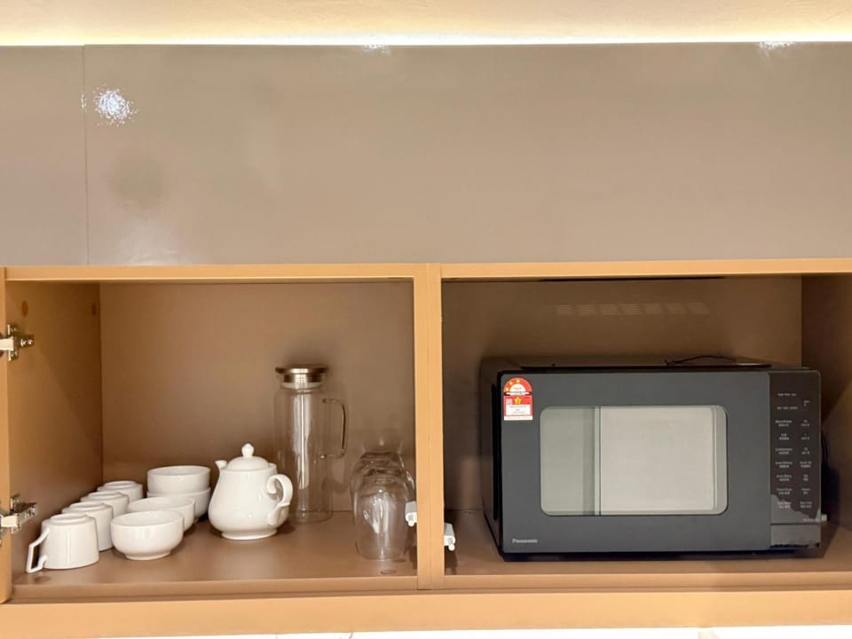 Kitchen or kitchenette, microwave