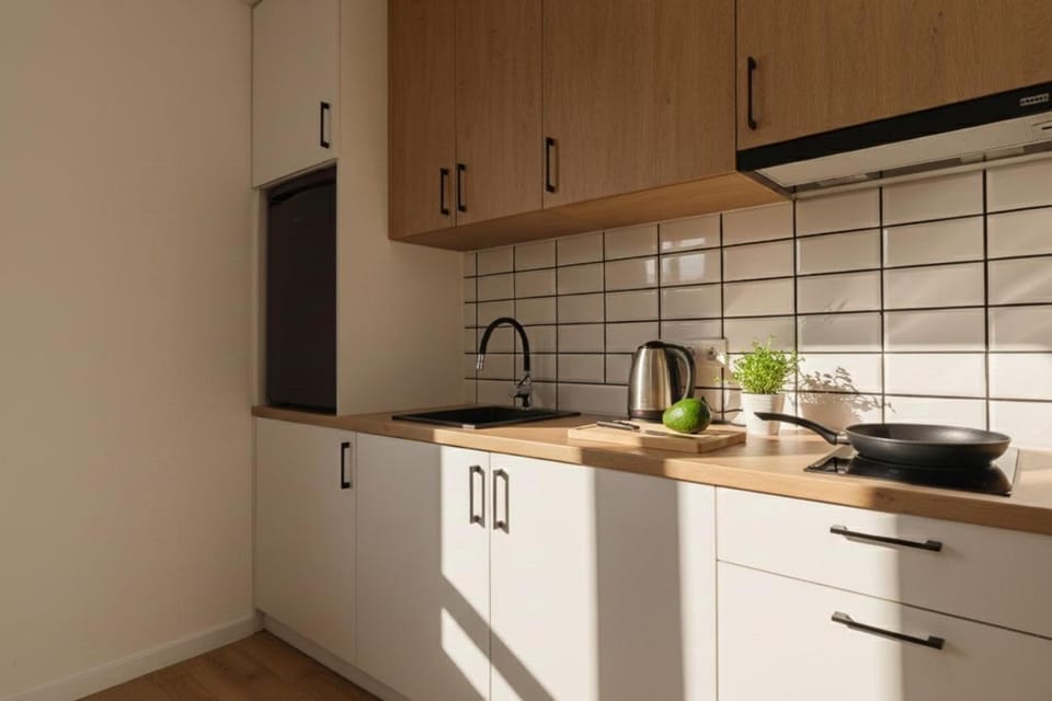 Kitchen or kitchenette, stove