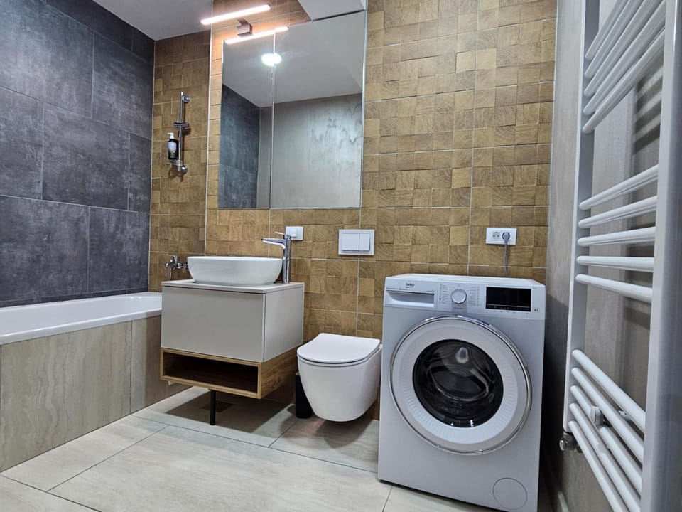 Bathroom, washing machine, dryer
