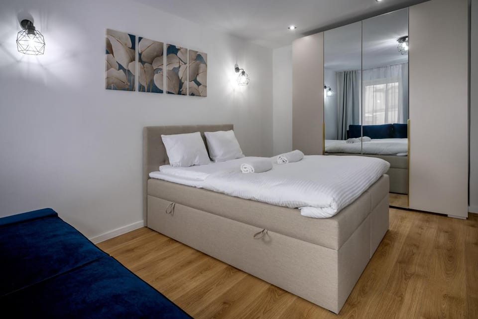 Bed, wardrobe