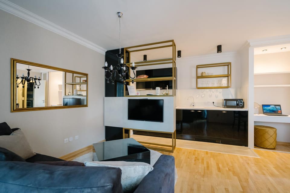 TV and multimedia, Kitchen or kitchenette, Living room, Photo of the whole room, Seating area