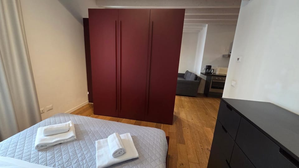 Bed, TV and multimedia, Kitchen or kitchenette, Photo of the whole room, Bedroom, towels, wardrobe